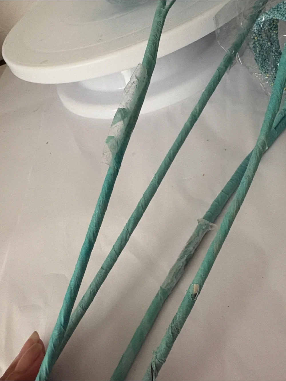 Teal Glitter Curl Stem Party Picks - Unbranded